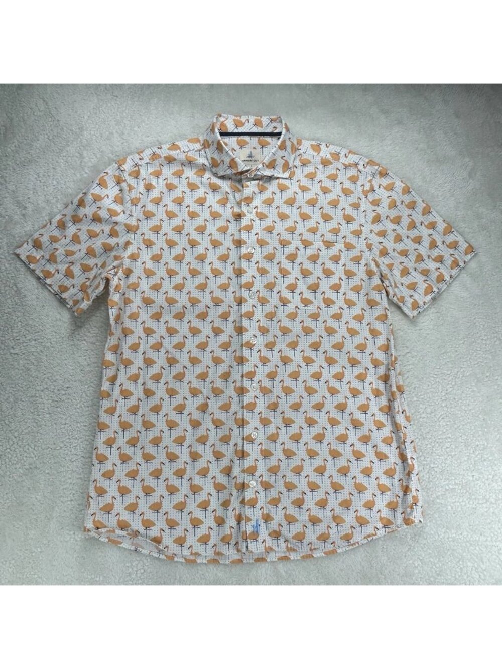 Johnnie-O Hangin' Out Short Sleeve Shirt Mens Med Lightweight Flamingo All Over
